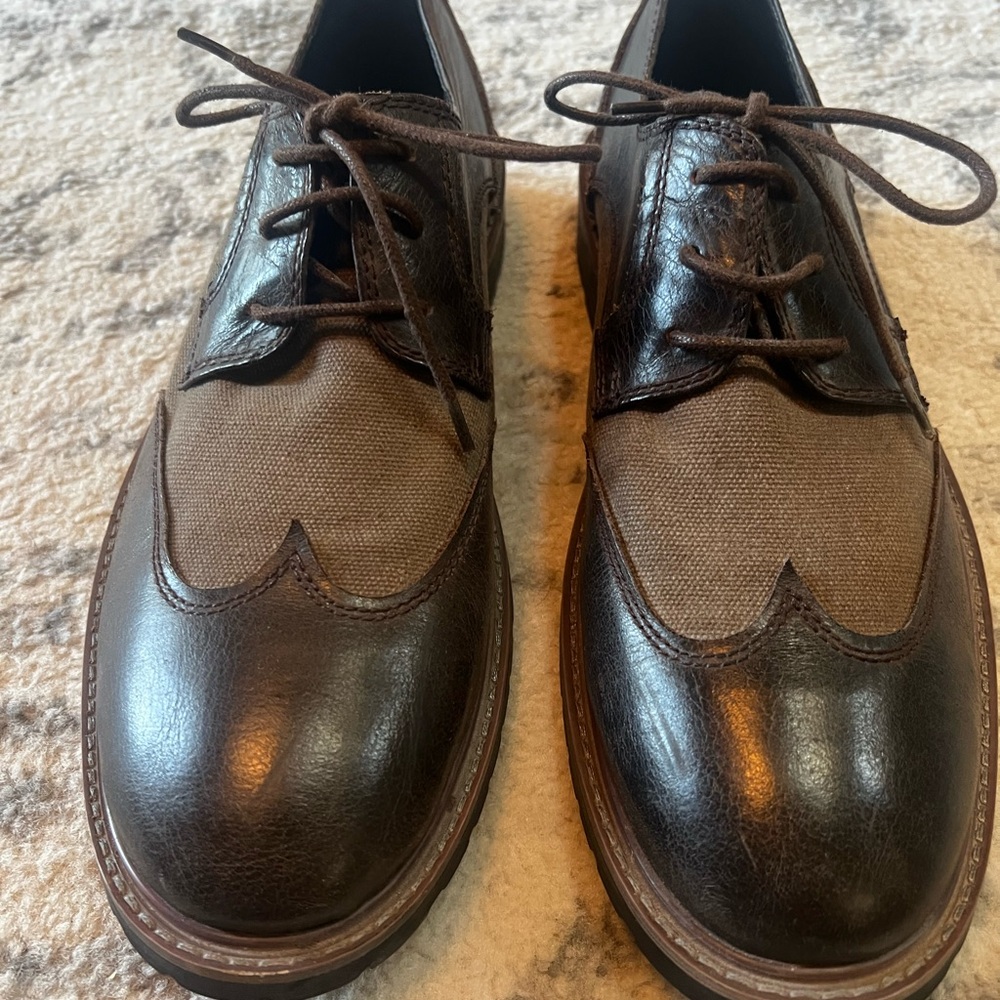 Robert Wayne Dark Brown Leather and Fabric Oxfords